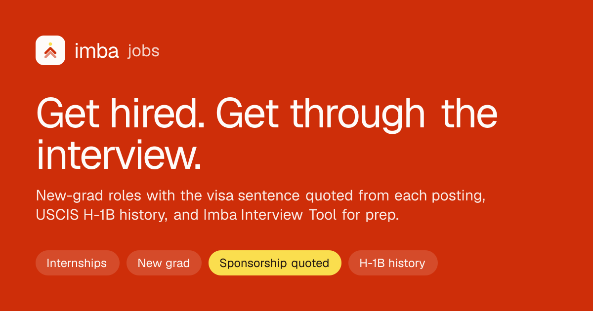 Imba Jobs: new-grad jobs that say whether they sponsor, and interview prep